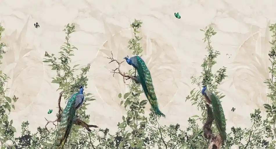 Snelle Levering Muance Muance Fotobehang Peacock Forest - MU13040