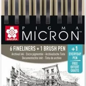 Royal Talens Pigma Micron Etui Promotieset met 7 fineliners Zwart + 1 gratis Pigma Micron PN - Zwart Premium