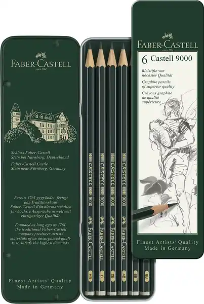 Faber Castell Potlood 9000 - bliketui a 6 stuks Voordeelprijs