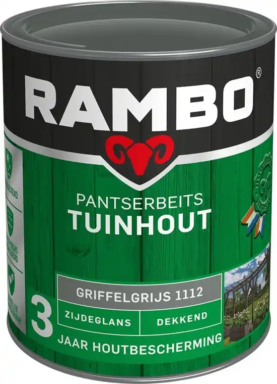 Lage Prijs Rambo Pantserbeits Tuinhout Zijdeglans Dekkend - 750 ml Griffelgrijs