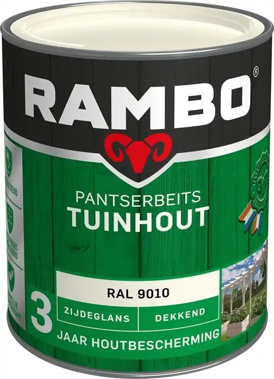 Rambo Pantserbeits Tuinhout Zijdeglans Dekkend - RAL 9010 Meest Verkocht