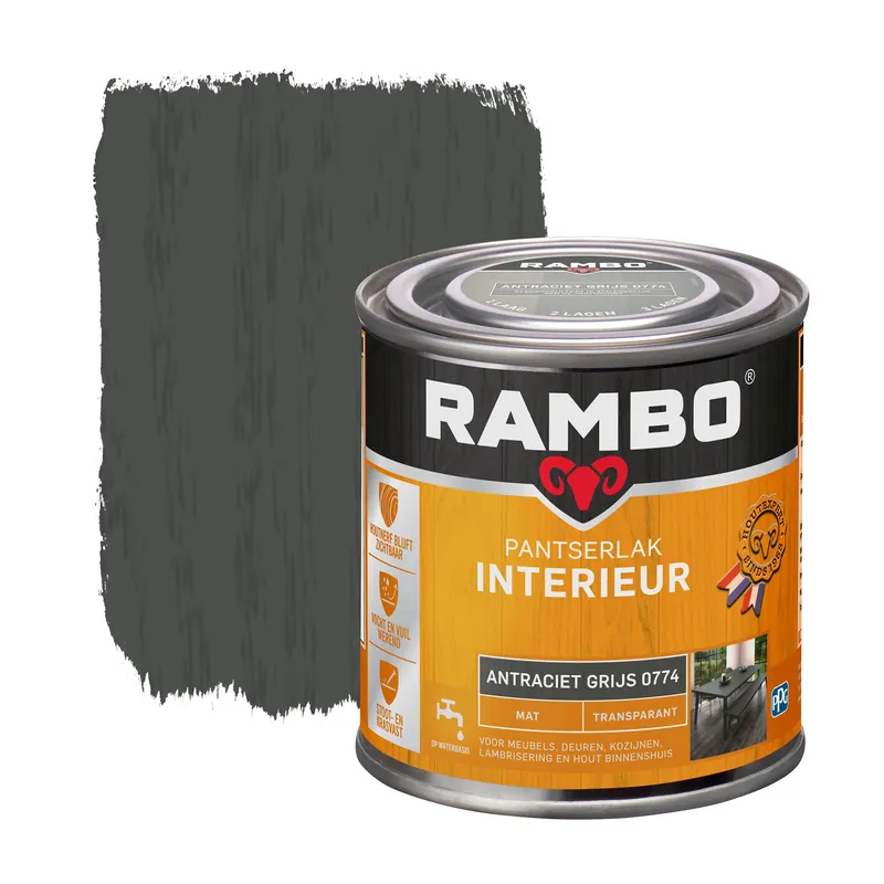 Rambo Pantserlak Interieur Transparant Mat - Antraciet grijs Rechtstreeks Van De Fabrikant