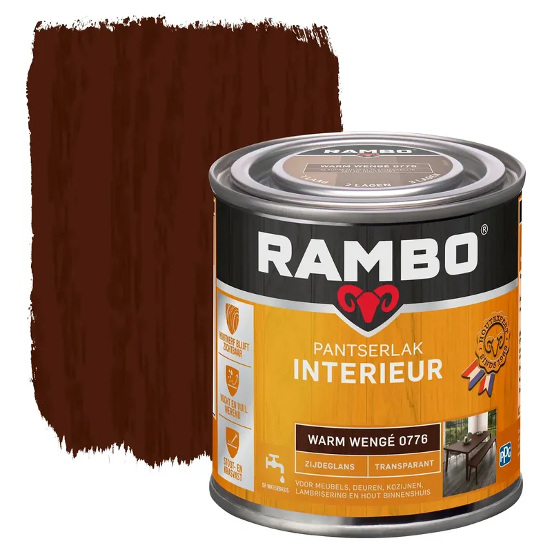 Rambo Pantserlak Interieur Transparant Zijdeglans - Warm wengé Alleen Vandaag