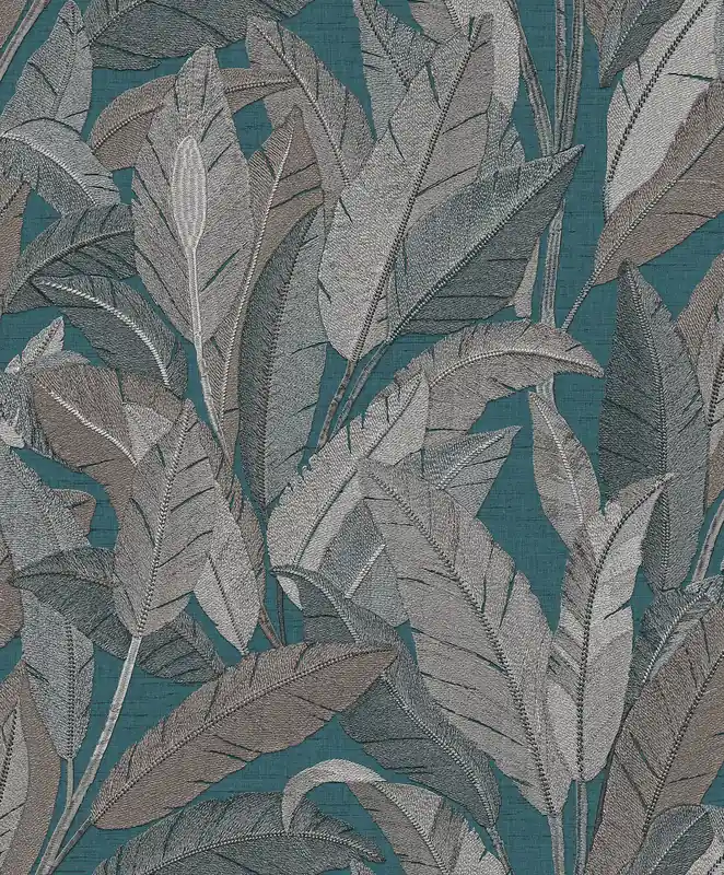 Korting Dutch Renaissance 2 - RE521056 - Embroidered leaves petrol blue