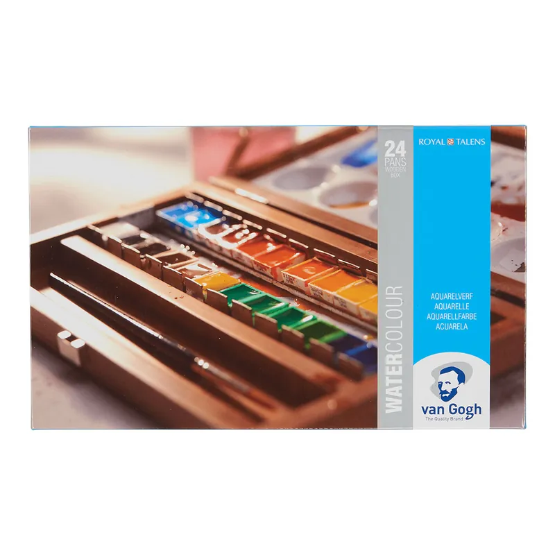 Van Gogh Aquarelverf Set In Kist - 24 Halve Napjes + 3 Accessoires Voordeelprijs