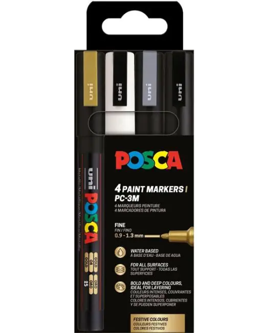 Direct Beschikbaar Posca set PC-3M x 4 Fine Festive Colours